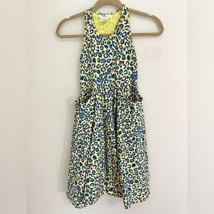 BIJOU SAUVAGE Girls Dress‎ 14 Yellow Neon Leopard Print Racerback USA Designer